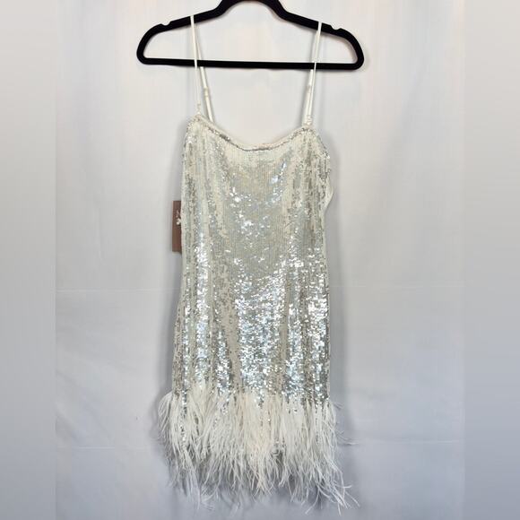Audrey Adele Danielle Sequin Feather Dress Anthropologie Size Medium NWT - Picture 3 of 12